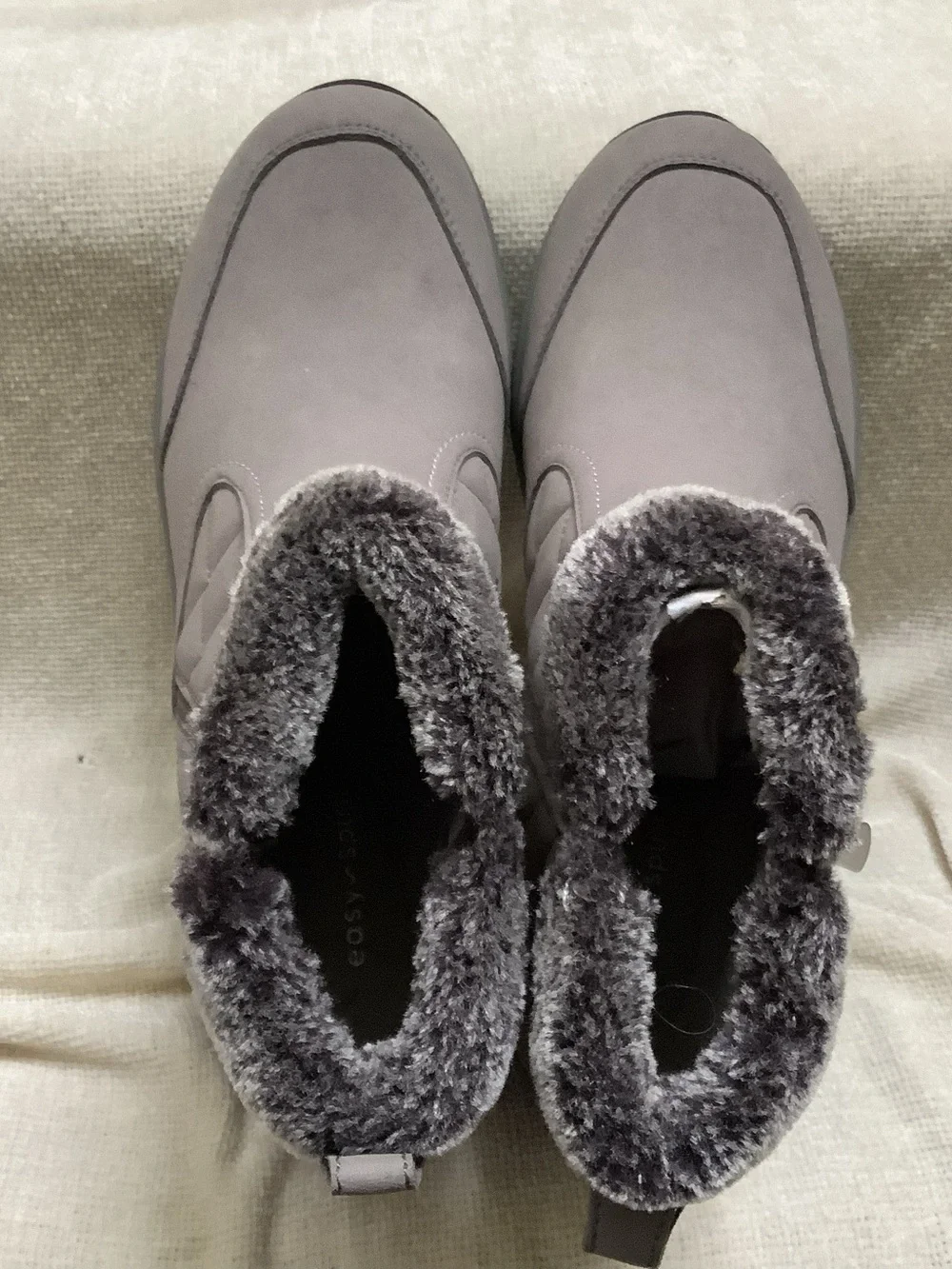 Easy Spirit Sevance 2 Ankle Boots-Light Gray Faux Suede-Faux Fur Trim-Zipper-9M
